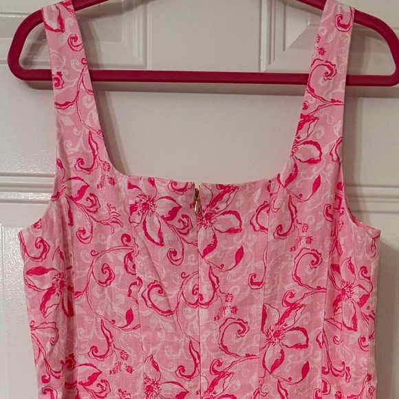Size 14 Lilly Pulitzer Pink Linen Calina Floral Fit & Flare Midi Dress, NWT - Picture 6 of 11